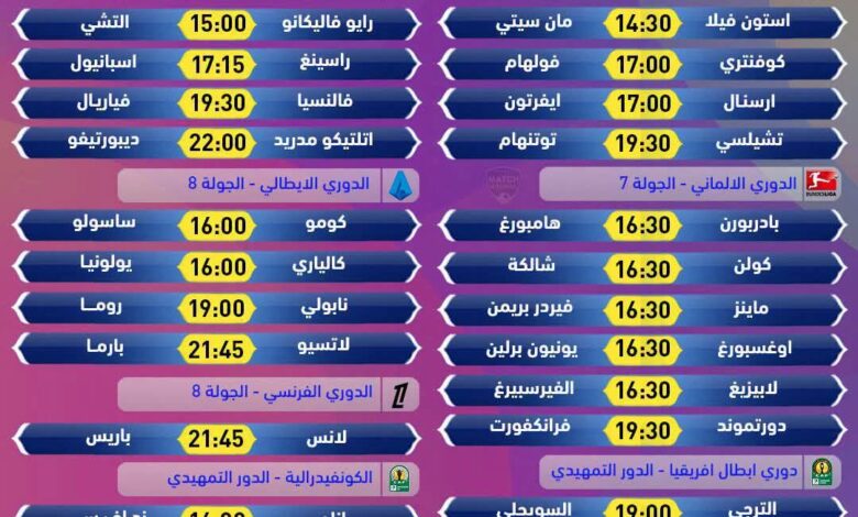 مباريات اليوم السبت